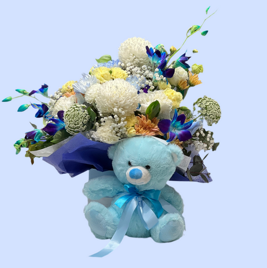 Blue Teddy & Blooms